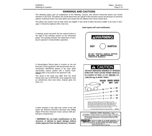 Komatsu 830E (SN: A30662; A30677-30688) Electric Dump Trucks (USA) Operate and Maintenance manual (CEAD010600) Komatsu 830E (SN: A30662; A30677-30688) Electric Dump Trucks (USA) Operate and Maintenance manual (CEAD010600)
