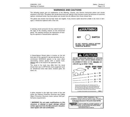 Komatsu 830E (SN: A30689-30707) Electric Dump Trucks (USA) Operate and Maintenance manual (CEAD011500) Komatsu 830E (SN: A30689-30707) Electric Dump Trucks (USA) Operate and Maintenance manual (CEAD011500)