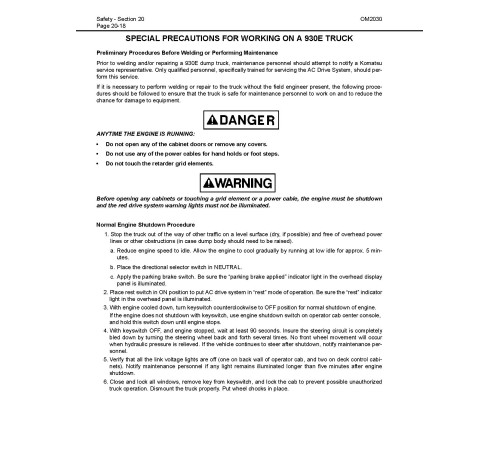 Komatsu 930E-2 (SN: A30292) Electric Dump Trucks (USA) Operate and Maintenance manual (CEAD011700) Komatsu 930E-2 (SN: A30292) Electric Dump Trucks (USA) Operate and Maintenance manual (CEAD011700)