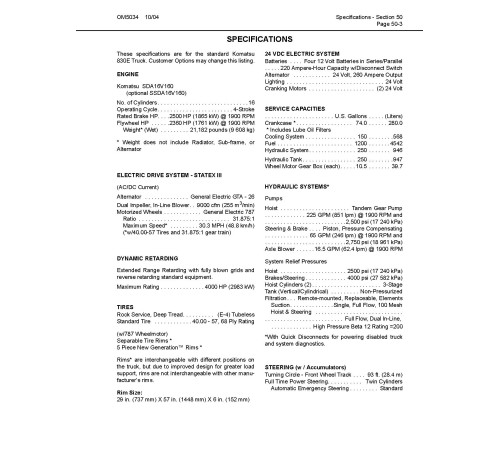 Komatsu 830E (SN: A30710-30732) Electric Dump Trucks (USA) Operate and Maintenance manual (CEAD013204) Komatsu 830E (SN: A30710-30732) Electric Dump Trucks (USA) Operate and Maintenance manual (CEAD013204)