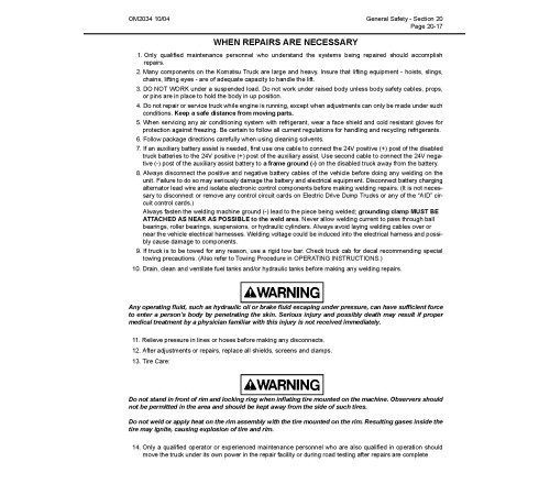 Komatsu 830E (SN: A30710-30732) Electric Dump Trucks (USA) Operate and Maintenance manual (CEAD013204) Komatsu 830E (SN: A30710-30732) Electric Dump Trucks (USA) Operate and Maintenance manual (CEAD013204)