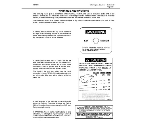 Komatsu 830E (SN: A30708-30732) Electric Dump Trucks (USA) Operate and Maintenance manual (CEAD013400) Komatsu 830E (SN: A30708-30732) Electric Dump Trucks (USA) Operate and Maintenance manual (CEAD013400)