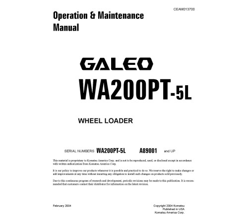 Komatsu WA200PT-5L (SN from A89001) Tool Cariers (Japan) Operate and Maintenance manual (CEAD013700) Komatsu WA200PT-5L (SN from A89001) Tool Cariers (Japan) Operate and Maintenance manual (CEAD013700)