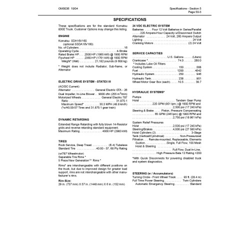 Komatsu 830E (SN: A30733-30740) Electric Dump Trucks (USA) Operate and Maintenance manual (CEAD015001) Komatsu 830E (SN: A30733-30740) Electric Dump Trucks (USA) Operate and Maintenance manual (CEAD015001)