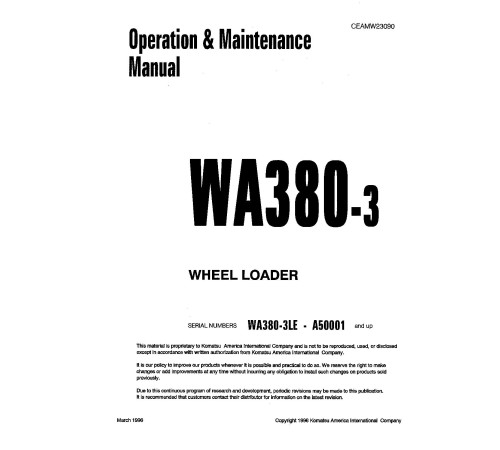 Komatsu WA380-3-L (SN from A50001) 4WD Wheeled Loaders (Japan) Operate and Maintenance manual (CEADW23090) Komatsu WA380-3-L (SN from A50001) 4WD Wheeled Loaders (Japan) Operate and Maintenance manual (CEADW23090)