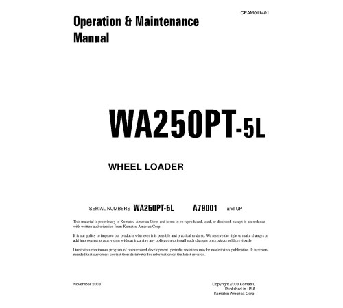Komatsu WA250PT-5-L (SN from A79001) Tool Cariers (Japan) Operate and Maintenance manual (CEAM011401) Komatsu WA250PT-5-L (SN from A79001) Tool Cariers (Japan) Operate and Maintenance manual (CEAM011401)