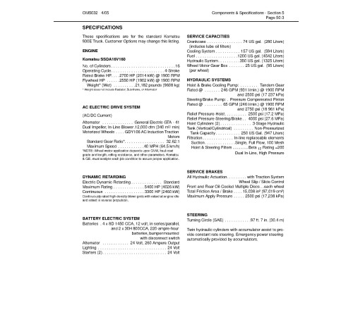 Komatsu 930E-3 (SN: A30364-30461) Electric Dump Trucks (USA) Operate and Maintenance manual (CEAM015901D) Komatsu 930E-3 (SN: A30364-30461) Electric Dump Trucks (USA) Operate and Maintenance manual (CEAM015901D)