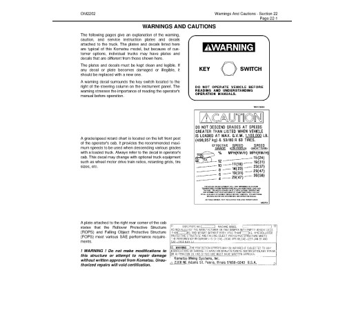 Komatsu 930E-3 (SN: A30364-30461) Electric Dump Trucks (USA) Operate and Maintenance manual (CEAM015901D) Komatsu 930E-3 (SN: A30364-30461) Electric Dump Trucks (USA) Operate and Maintenance manual (CEAM015901D)