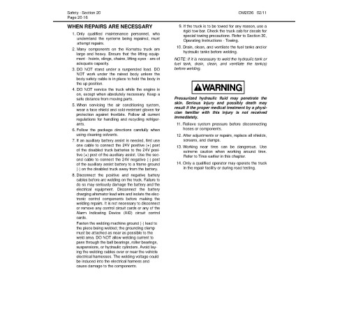 Komatsu 730E (SN: A30539-30551) Electric Dump Trucks (USA) Operate and Maintenance manual (CEAM020001) Komatsu 730E (SN: A30539-30551) Electric Dump Trucks (USA) Operate and Maintenance manual (CEAM020001)