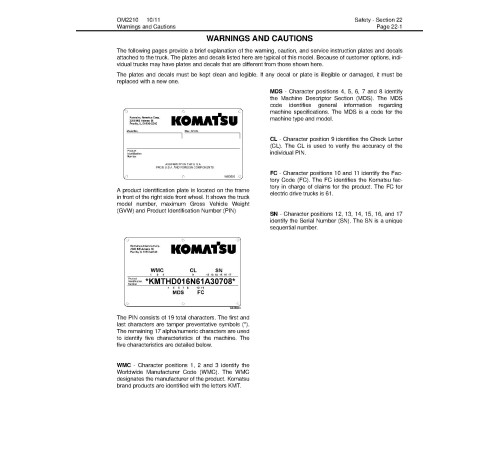Komatsu HD1500-7 (SN: A30091-30094; A30099-30103) Rigid Dump Trucks w.SDA12V160 Engines Operate&Maintenance manual (CEAM021704) Komatsu HD1500-7 (SN: A30091-30094; A30099-30103) Rigid Dump Trucks w.SDA12V160 Engines Operate&Maintenance manual (CEAM021704)