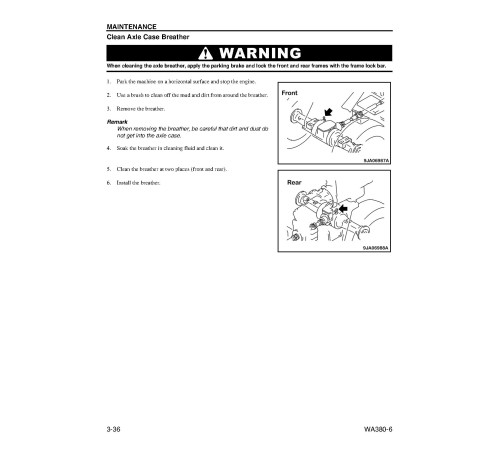Komatsu WA380-6 (SN from A54001) 4WD Wheeled Loaders with 6D107E-1 engines (USA) Operate and Maintenance manual (CEAM023202) Komatsu WA380-6 (SN from A54001) 4WD Wheeled Loaders with 6D107E-1 engines (USA) Operate and Maintenance manual (CEAM023202)