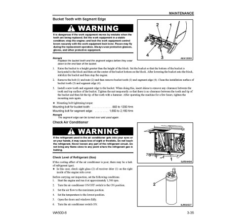 Komatsu WA500-6 (SN: A93001-94000) 4WD Wheeled Loaders with 6D140E-5 engines (USA) Operate and Maintenance manual (CEAM023403) Komatsu WA500-6 (SN: A93001-94000) 4WD Wheeled Loaders with 6D140E-5 engines (USA) Operate and Maintenance manual (CEAM023403)