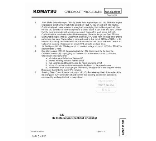 Komatsu 830E-1-AC (SN from A40851) Electric Dump Trucks (USA) Field Assembly Manual (CEAW006803) Komatsu 830E-1-AC (SN from A40851) Electric Dump Trucks (USA) Field Assembly Manual (CEAW006803)