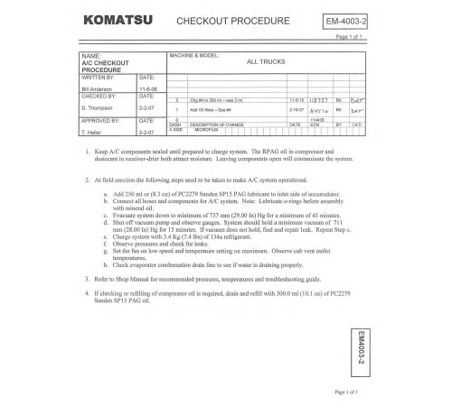 Komatsu 860E-1-K (SN from A30031) and 860E-1-KT (SN from A30036) Electric Dump Trucks (USA) Field Assembly Manual (CEAW007201) Komatsu 860E-1-K (SN from A30031) and 860E-1-KT (SN from A30036) Electric Dump Trucks (USA) Field Assembly Manual (CEAW007201)