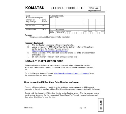 Komatsu 860E-1-K (SN from A30031) and 860E-1-KT (SN from A30036) Electric Dump Trucks (USA) Field Assembly Manual (CEAW007201) Komatsu 860E-1-K (SN from A30031) and 860E-1-KT (SN from A30036) Electric Dump Trucks (USA) Field Assembly Manual (CEAW007201)