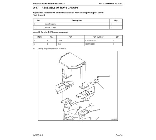 Komatsu WA800-3-LC (SN from A50001) 4WD Wheeled Loaders (USA) Field Assembly Manual (CEAWD00100) Komatsu WA800-3-LC (SN from A50001) 4WD Wheeled Loaders (USA) Field Assembly Manual (CEAWD00100)