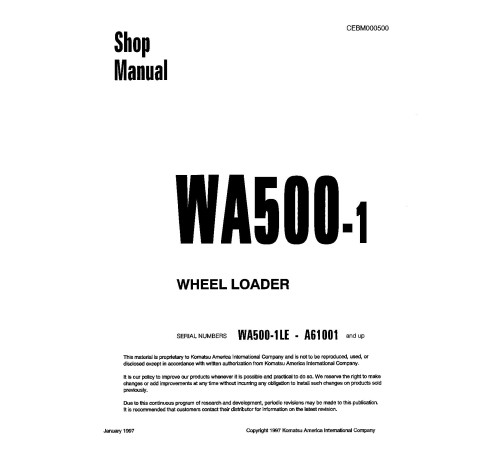 Komatsu WA500-1-LE (SN from A61001) 4WD Wheeled Loaders (Japan) Workshop Manual (CEBM000500) Komatsu WA500-1-LE (SN from A61001) 4WD Wheeled Loaders (Japan) Workshop Manual (CEBM000500)
