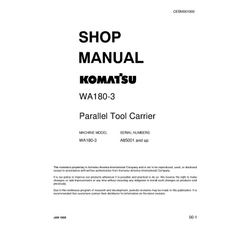 Komatsu WA180PT-3 (SN from A85001) Tool Cariers (Japan) Workshop Manual (CEBD001900) Komatsu WA180PT-3 (SN from A85001) Tool Cariers (Japan) Workshop Manual (CEBD001900)