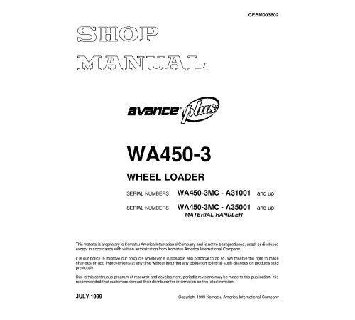 Komatsu WA450-3-MC 4WD Wheeled Loaders and WA450-3-MC Material Handlers (Japan) Workshop Manual (CEBM003602) Komatsu WA450-3-MC 4WD Wheeled Loaders and WA450-3-MC Material Handlers (Japan) Workshop Manual (CEBM003602)
