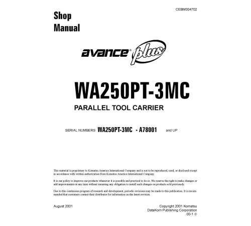 Komatsu WA250PT-3-MC (SN from A78001) Tool Cariers (Japan) Workshop Manual (CEBM004702) Komatsu WA250PT-3-MC (SN from A78001) Tool Cariers (Japan) Workshop Manual (CEBM004702)