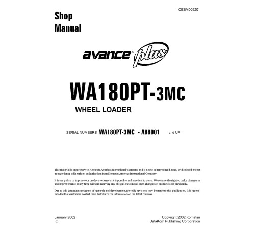 Komatsu WA180PT-3-MC (SN from A88001) Parallel Tool Cariers (Japan) Workshop Manual (CEBD005201) Komatsu WA180PT-3-MC (SN from A88001) Parallel Tool Cariers (Japan) Workshop Manual (CEBD005201)