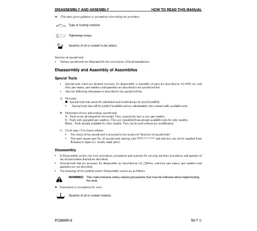 Komatsu PC88MR-8 (SN from A90001) Crawler Excavators (USA) Workshop Manual (CEBM007301) Komatsu PC88MR-8 (SN from A90001) Crawler Excavators (USA) Workshop Manual (CEBM007301)