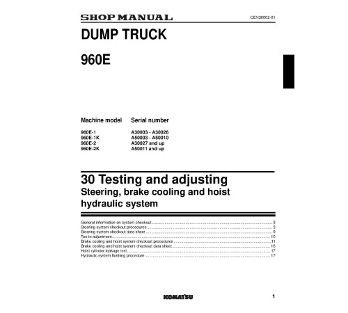 Komatsu 960E-2 (SN from A30027) Electric Dump Trucks (USA) Workshop Manual (CEBM025901) Komatsu 960E-2 (SN from A30027) Electric Dump Trucks (USA) Workshop Manual (CEBM025901)