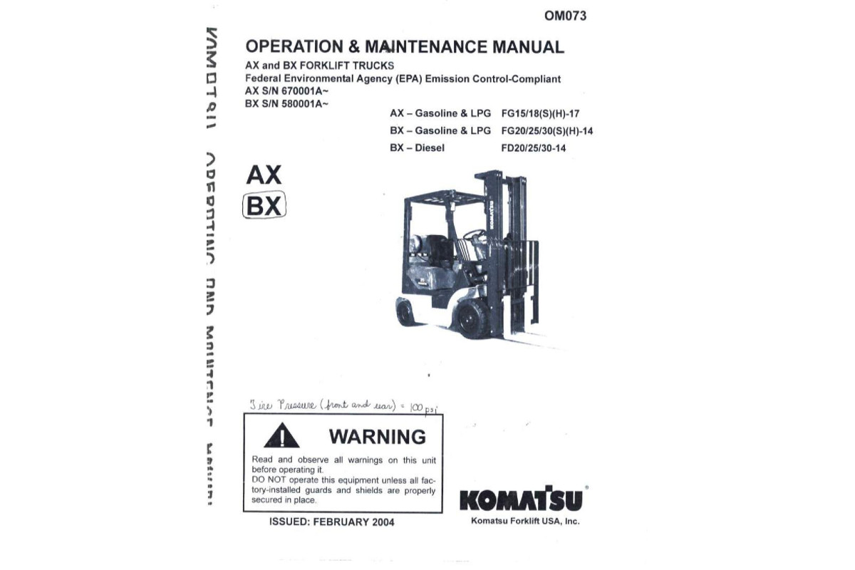 Komatsu AX20 FG15/18(H)(S)-17; BX20 FD20/25/30-14; FG20/25/30(H)(S)-14 ...