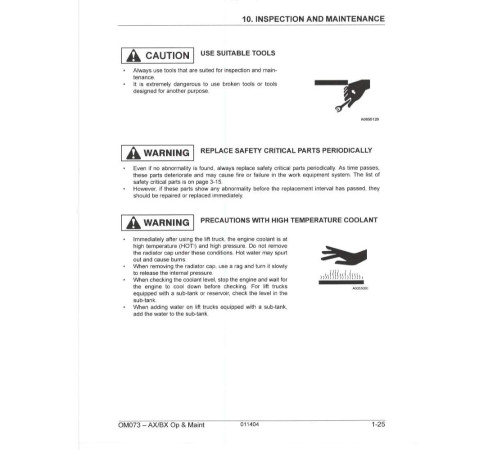 Komatsu AX20 FG15/18(H)(S)-17; BX20 FD20/25/30-14; FG20/25/30(H)(S)-14 Diesel/LPG Forklift Truck Operate and Maintenance manual (OM073) Komatsu AX20 FG15/18(H)(S)-17; BX20 FD20/25/30-14; FG20/25/30(H)(S)-14 Diesel/LPG Forklift Truck Operate and Maintenance manual (OM073)