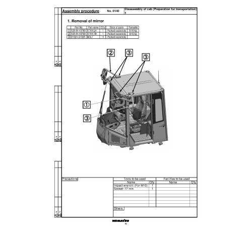 Komatsu WA500-7 (SN from 10001) 4WD Wheeled Loaders with 6D140E-6 engines (Japan) Field Assembly Manual (GEN00115-01) Komatsu WA500-7 (SN from 10001) 4WD Wheeled Loaders with 6D140E-6 engines (Japan) Field Assembly Manual (GEN00115-01)