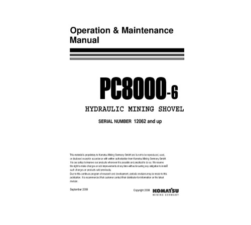 Komatsu PC8000-6 (SN: 12062) Crawler Excavators (Germany) Operate and Maintenance manual (GZEAM12062) Komatsu PC8000-6 (SN: 12062) Crawler Excavators (Germany) Operate and Maintenance manual (GZEAM12062)