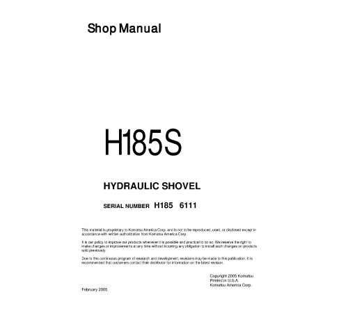 Komatsu (Demag) H185S (SN: 6111) Hydraulic Shovels (Germany) Workshop Manual (H185S06111SM) Komatsu (Demag) H185S (SN: 6111) Hydraulic Shovels (Germany) Workshop Manual (H185S06111SM)