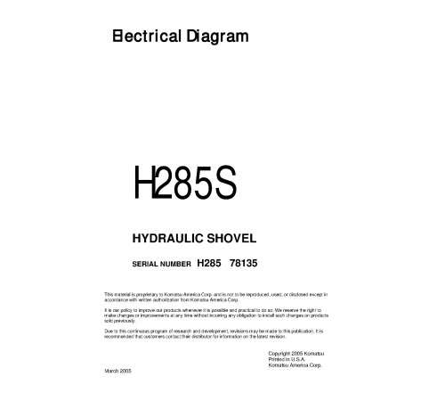Komatsu (Demag) H285S (SN: 78135) Hydraulic Shovels (Germany) Wiring Diagram (H285S78135SM) Komatsu (Demag) H285S (SN: 78135) Hydraulic Shovels (Germany) Wiring Diagram (H285S78135SM)