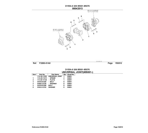 Komatsu D155A-6 (SN: 35001-35076) Crawler Dozers and SAA6D140E-5GR-W Diesel Engines Parts Catalog (PB-D155A.6-35001-35076) Komatsu D155A-6 (SN: 35001-35076) Crawler Dozers and SAA6D140E-5GR-W Diesel Engines Parts Catalog (PB-D155A.6-35001-35076)