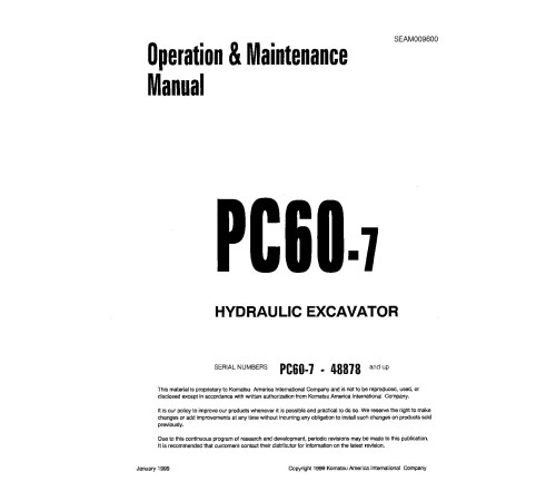 Komatsu PC60-7 (SN: 48878-52373) Crawler Excavators (Japan) Operate and Maintenance manual (SEAM009600) Komatsu PC60-7 (SN: 48878-52373) Crawler Excavators (Japan) Operate and Maintenance manual (SEAM009600)
