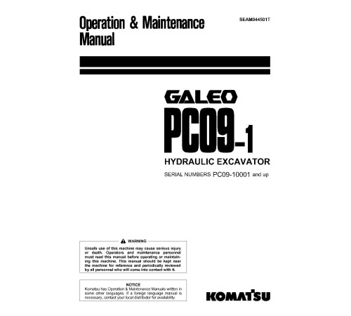 Komatsu PC09-1 (SN: 10001-10730) Crawler Excavators (Japan) Operate and Maintenance manual (SEAM044501T) Komatsu PC09-1 (SN: 10001-10730) Crawler Excavators (Japan) Operate and Maintenance manual (SEAM044501T)