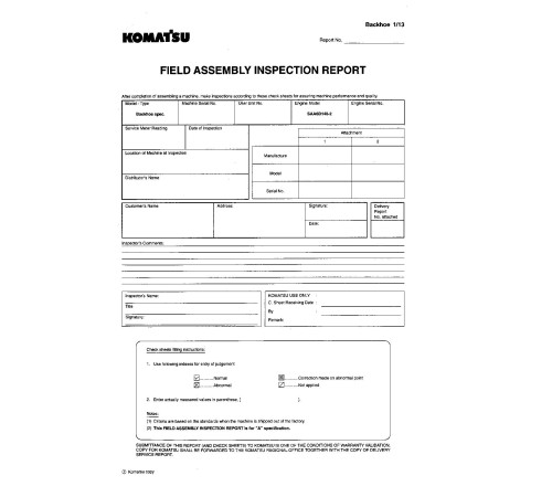 Komatsu PC750(SE)-6,PC750LC-6 (SN:10001-11000), PC800(SE)-6 (SN:30001-31000) Crawler Excavators Field Assembly Manual (SEAWD00800) Komatsu PC750(SE)-6,PC750LC-6 (SN:10001-11000), PC800(SE)-6 (SN:30001-31000) Crawler Excavators Field Assembly Manual (SEAWD00800)