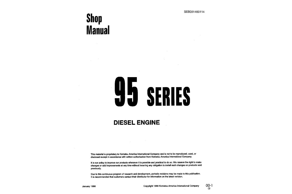 Komatsu 3D95S-W-1, 4D95L-(W)-1, 4D95S-(W)-1, 6D95L-1, S6D95L-1, SA6D95L-1, SAA6D95LE-1 Diesel Engine Shop Manual (SEBD61460114) Komatsu 3D95S-W-1, 4D95L-(W)-1, 4D95S-(W)-1, 6D95L-1, S6D95L-1, SA6D95L-1, SAA6D95LE-1 Diesel Engine Shop Manual (SEBD61460114)