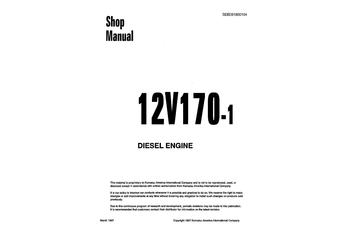Komatsu SA12V170-1 Diesel Engines (Japan) Workshop Manual (SEBD61800104) Komatsu SA12V170-1 Diesel Engines (Japan) Workshop Manual (SEBD61800104)