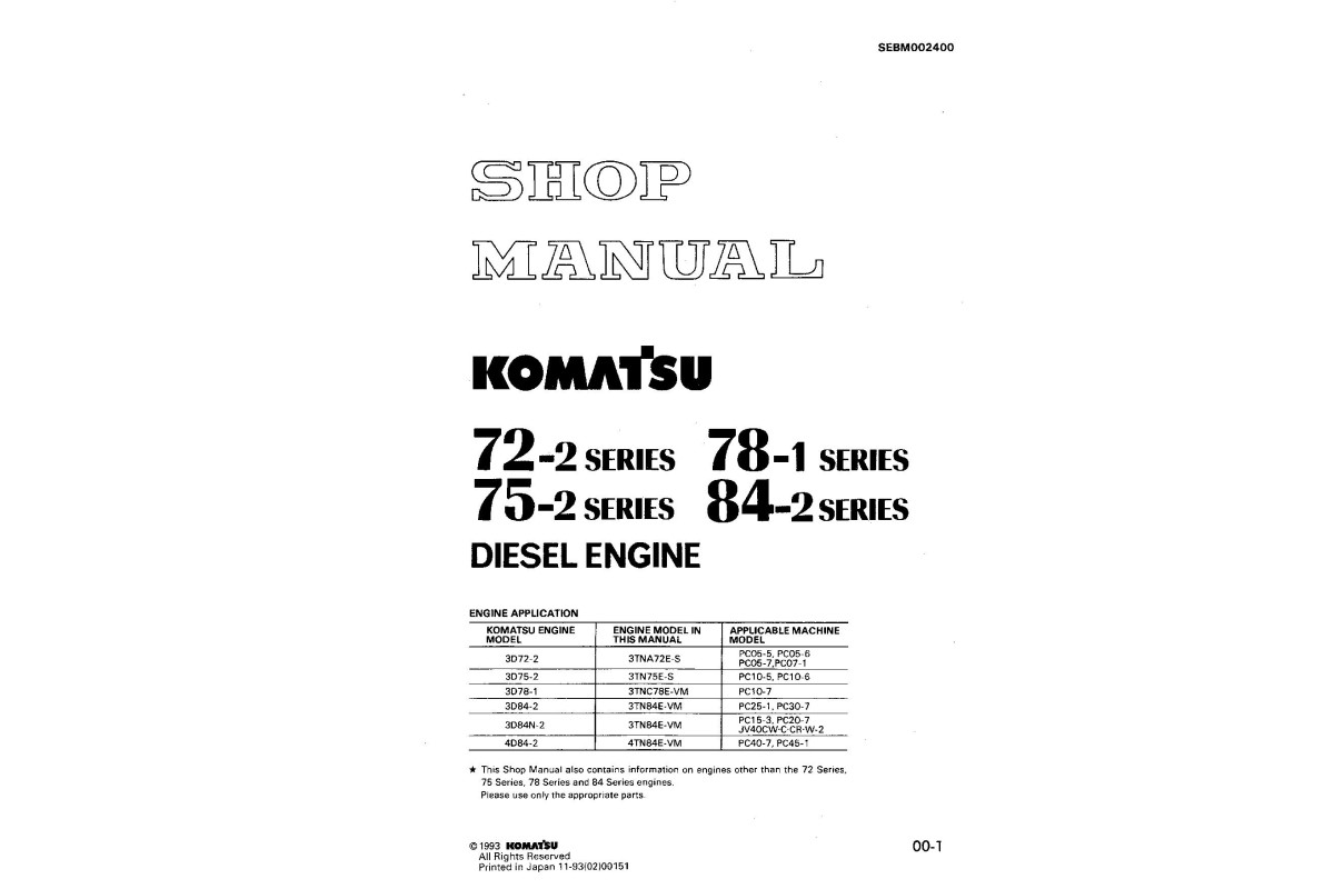 Komatsu 3D72-2, 3D75-2, 3D78-1, 3D84-2, 3D84N-2 and 4D84-2 Diesel ...