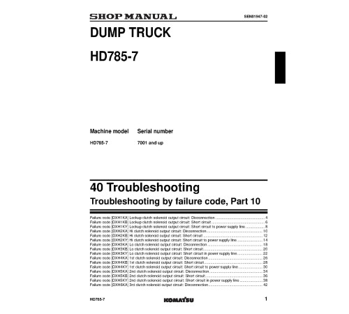 Komatsu HD785-7 (SN: 07001-09999) Rigid Dump Trucks (Japan) Workshop Manual (SEN01274-23) Komatsu HD785-7 (SN: 07001-09999) Rigid Dump Trucks (Japan) Workshop Manual (SEN01274-23)