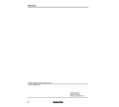Komatsu PC228US-3 and PC228USLC-3 (SN: 40001-50000) Crawler Excavators Workshop Manual (SEN01418-10) Komatsu PC228US-3 and PC228USLC-3 (SN: 40001-50000) Crawler Excavators Workshop Manual (SEN01418-10)