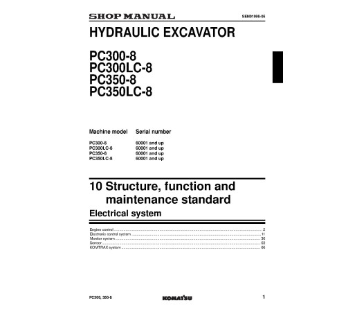 Komatsu PC300-8, PC300LC-8, PC350-8 and PC350LC-8 (SN: 60001-) Crawler Excavators (Japan) Workshop Manual (SEN01983-15) Komatsu PC300-8, PC300LC-8, PC350-8 and PC350LC-8 (SN: 60001-) Crawler Excavators (Japan) Workshop Manual (SEN01983-15)