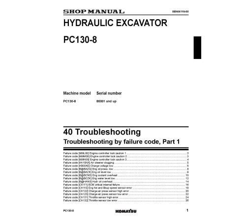 Komatsu PC130-8 (SN from C30001) Crawler Excavators (Thailand) Workshop Manual (SEN03763-00TH) Komatsu PC130-8 (SN from C30001) Crawler Excavators (Thailand) Workshop Manual (SEN03763-00TH)