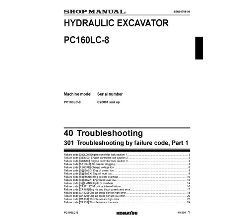 Komatsu PC160LC-8 (SN from C20001) Crawler Excavators (Thailand) Workshop Manual (SEN04566-00TH) Komatsu PC160LC-8 (SN from C20001) Crawler Excavators (Thailand) Workshop Manual (SEN04566-00TH)