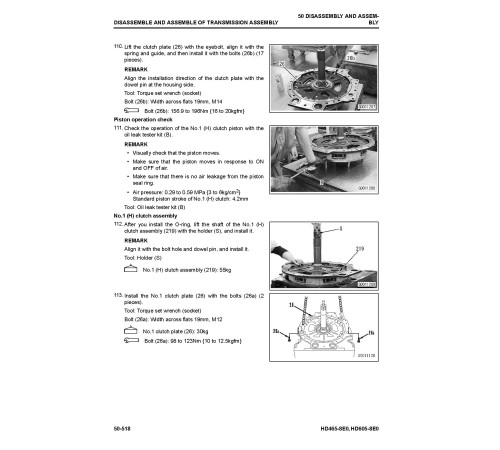 Komatsu HD465-8E0 and HD605-8E0 (SN from 35001) Dump Trucks Workshop Manual (SEN06768-02)
