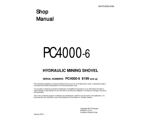 Komatsu PC4000-6 (SN: 8199, 8224) Crawler Excavators (Germany) Workshop Manual (SM-PC4000-8199) Komatsu PC4000-6 (SN: 8199, 8224) Crawler Excavators (Germany) Workshop Manual (SM-PC4000-8199)