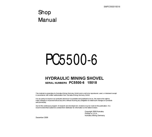 Komatsu PC5500-6 (SN: 15018) Crawler Excavators (Germany) Workshop Manual (SMPC550015018) Komatsu PC5500-6 (SN: 15018) Crawler Excavators (Germany) Workshop Manual (SMPC550015018)