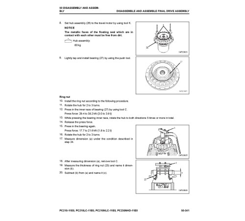 Komatsu PC210-11E0, PC210LC-11E0, PC210NLC-11E0 and PC230NHD-11E0 Hydraulic Excavators Workshop Manual (UENBM00540)