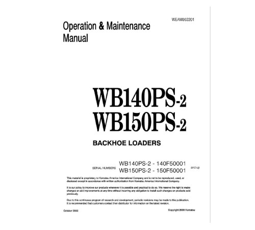 Komatsu WB140PS-2 and WB150PS-2 Backhoe Loaders (Italy) Operate and Maintenance manual (WEAM002201) Komatsu WB140PS-2 and WB150PS-2 Backhoe Loaders (Italy) Operate and Maintenance manual (WEAM002201)